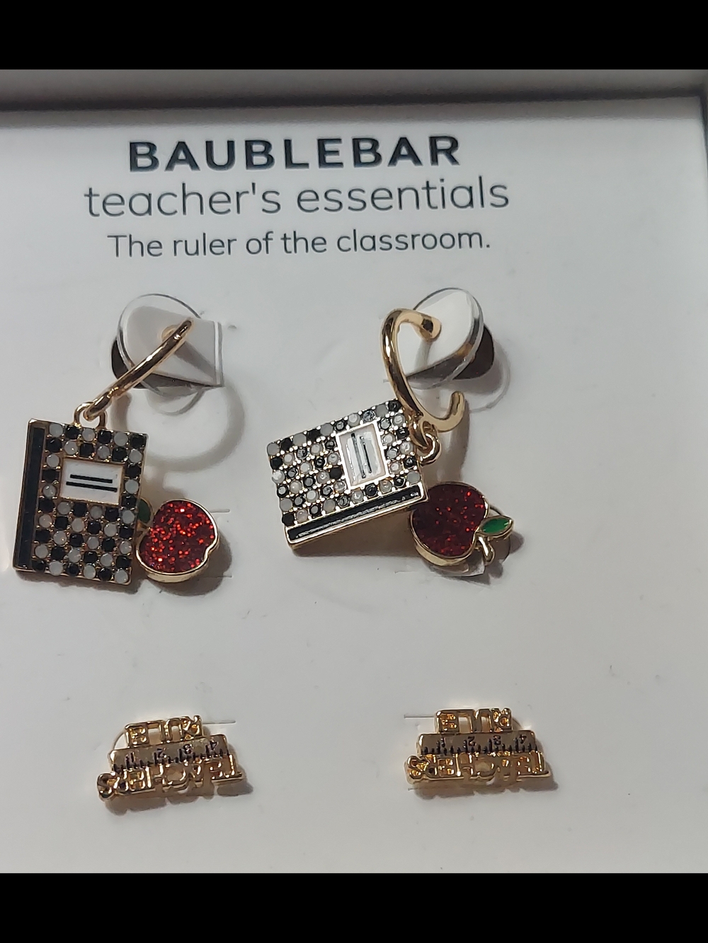 BaubleBar Gold-tone Teacher Charm Earrings with Red Apple Accents